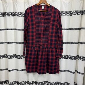 J.Crew Red Navy Plaid‎ Shirt Dress Size 2 – Cotton, Long Sleeve, Fall Style